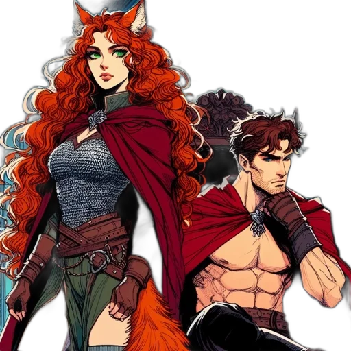 comic book art, concept art, fantasy art, pixel art, red, two, animated, characters transparent PNG cut-out