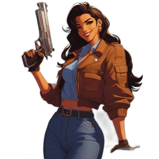 weapon, jacket, staff, concept art, comic book art, pixel art, cartoon, earth tones transparent PNG cut-out