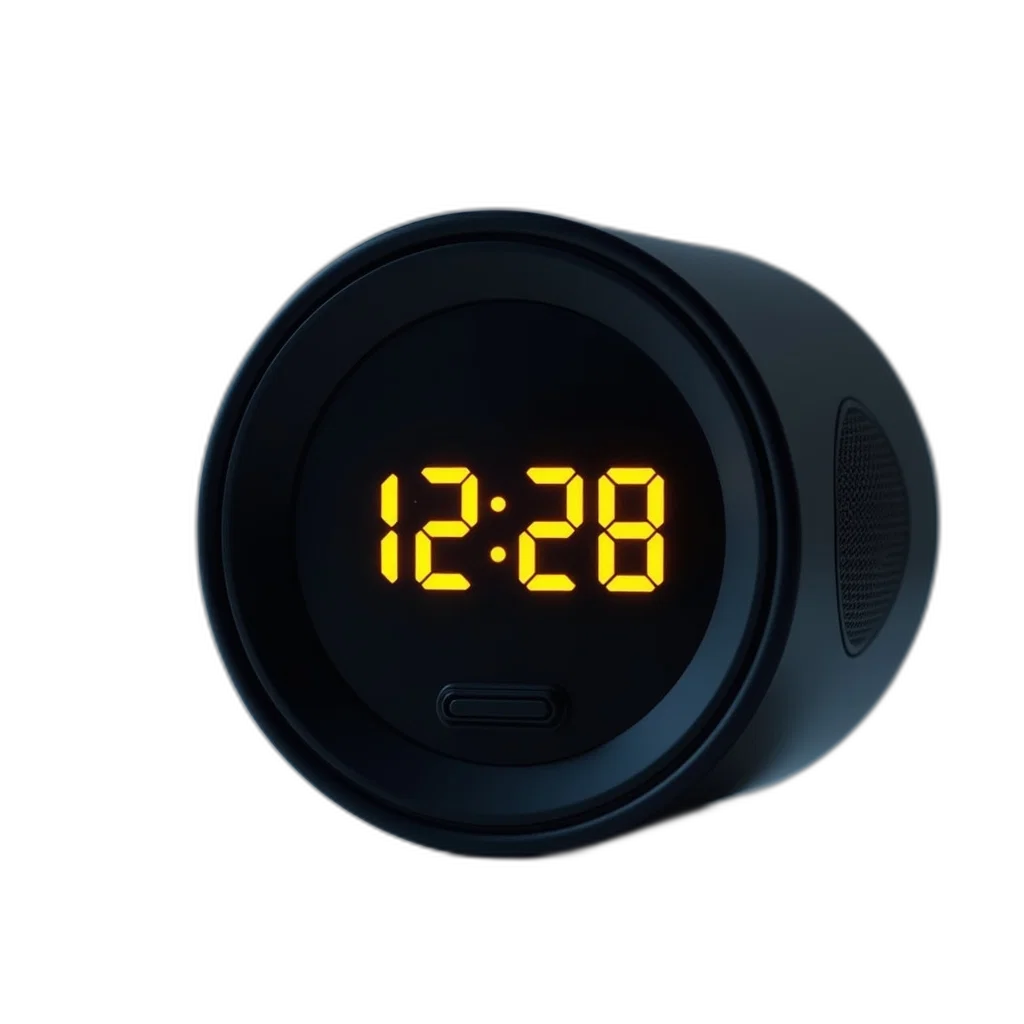 robot, 3d render, cyberpunk, black, digital, alarm, clock, round transparent PNG cut-out