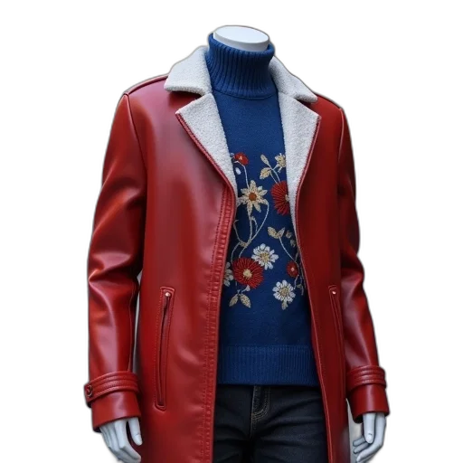 jacket, concept art, 3d render, red, first, image, shows, mannequin transparent PNG cut-out