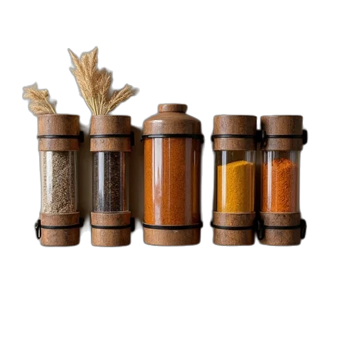 bottle, food, earth tones, golden, three, wall, mounted, spice transparent PNG cut-out