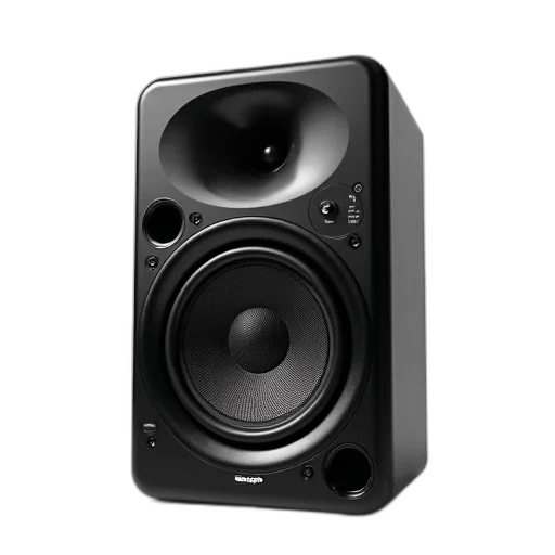 3d render, black, speaker, circular, grille, control, panel, front transparent PNG cut-out
