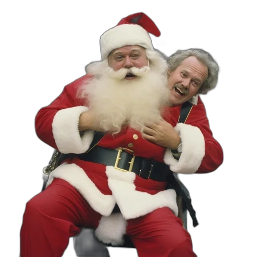 santa, claus-costumed, man, holds, laughing, city, street, near transparent PNG cut-out