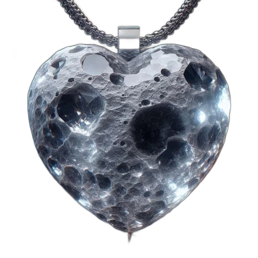 jewelry, 3d render, outer space, glowing, heart-shaped, pendant, hangs, metal transparent PNG cut-out