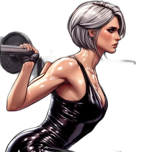 comic book art, concept art, cartoon, pixel art, determined, woman, gym, setting transparent PNG cut-out