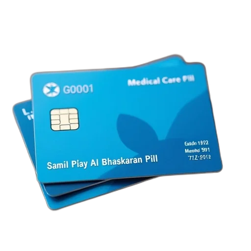 blue, medical, care, card, white, border, placed, wooden transparent PNG cut-out