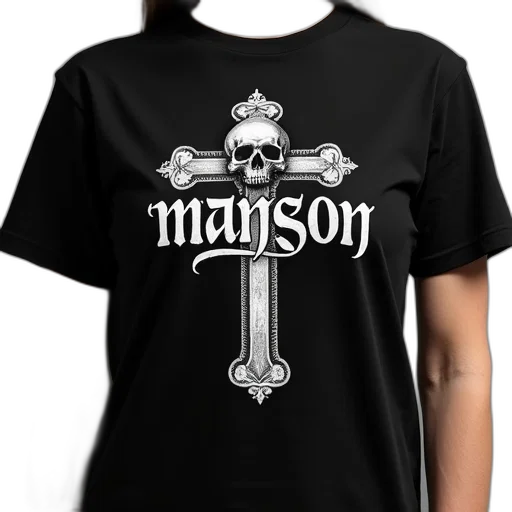 black, t-shirt, band, name, marilyn, manson, white, letters transparent PNG cut-out