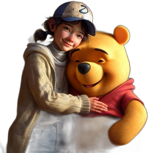 photorealistic, concept art, 3d render, oil painting, young, girl, embraces, anthropomorphic transparent PNG cut-out