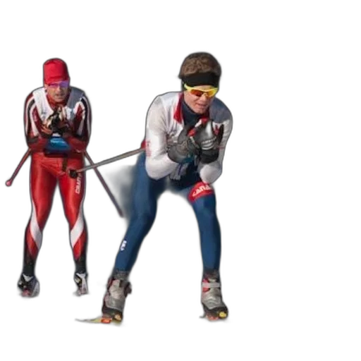 jacket, concept art, 3d render, comic book art, two, cross-country, skiers, colorful transparent PNG cut-out