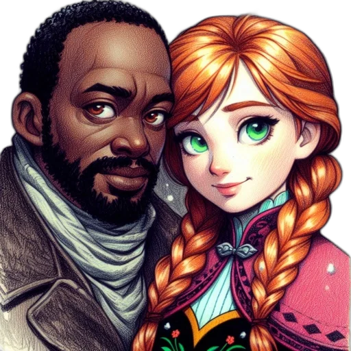 fantasy art, comic book art, cartoon, watercolor, snow, two, animated, characters transparent PNG cut-out