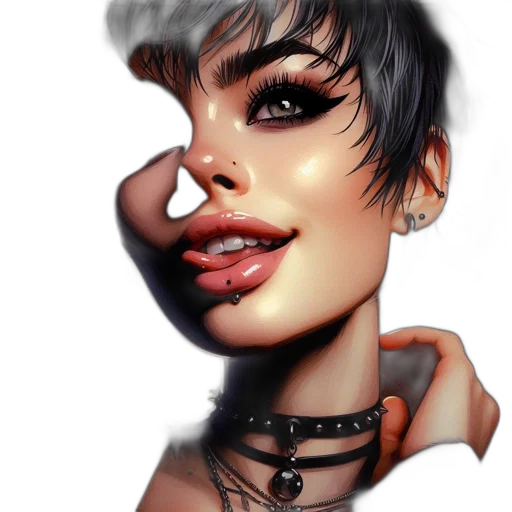 face, jewelry, photorealistic, fantasy art, concept art, cyberpunk, neon lights, dark transparent PNG cut-out