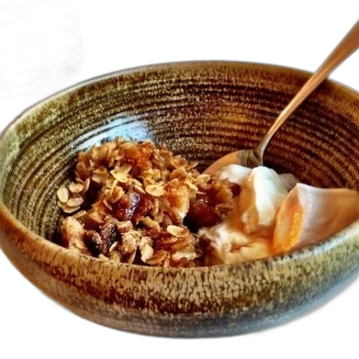 food, photorealistic, rustic, bowl, granola, yogurt, spoon transparent PNG cut-out
