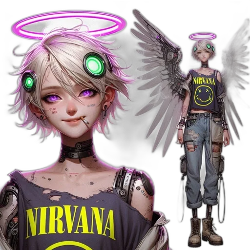 robot, cyberpunk, concept art, fantasy art, anime, pastel, dark, neon transparent PNG cut-out