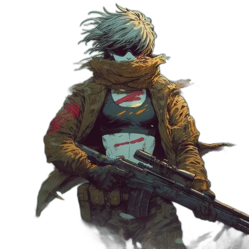 jacket, weapon, cyberpunk, concept art, comic book art, fantasy art, red, dark transparent PNG cut-out