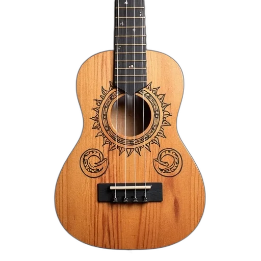 traditional, wooden, ukulele, sun, design, front, plain, back transparent PNG cut-out