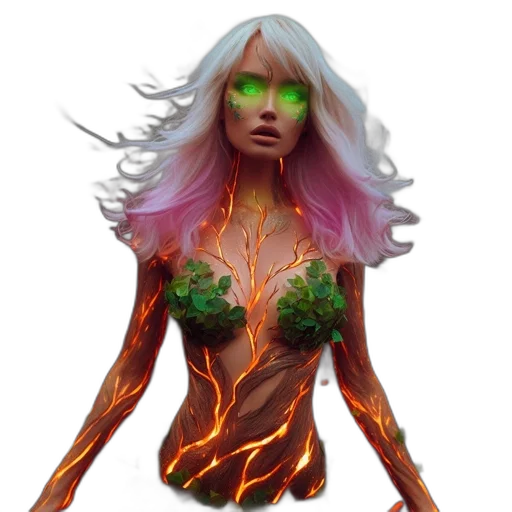 concept art, fantasy art, comic book art, 3d render, woman, flowing, white, hair transparent PNG cut-out
