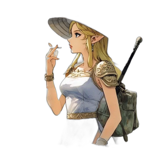 staff, dress, hat, sword, concept art, fantasy art, watercolor, pixel art transparent PNG cut-out