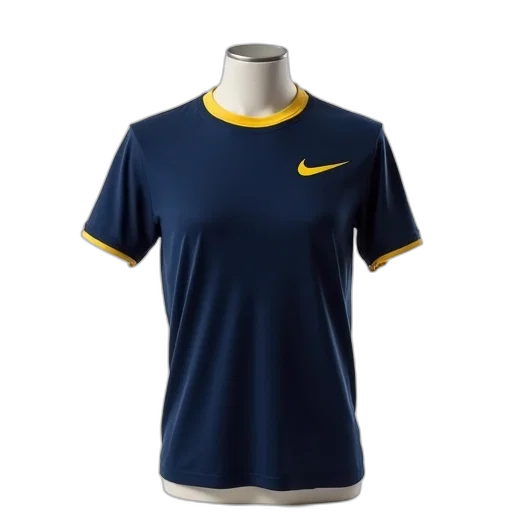 navy, blue, t-shirt, yellow, nike, swoosh, logo, left transparent PNG cut-out