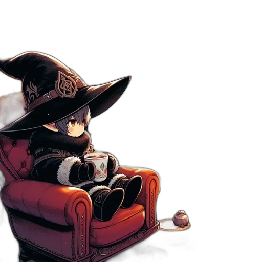 hat, staff, furniture, concept art, pixel art, fantasy art, comic book art, dark transparent PNG cut-out