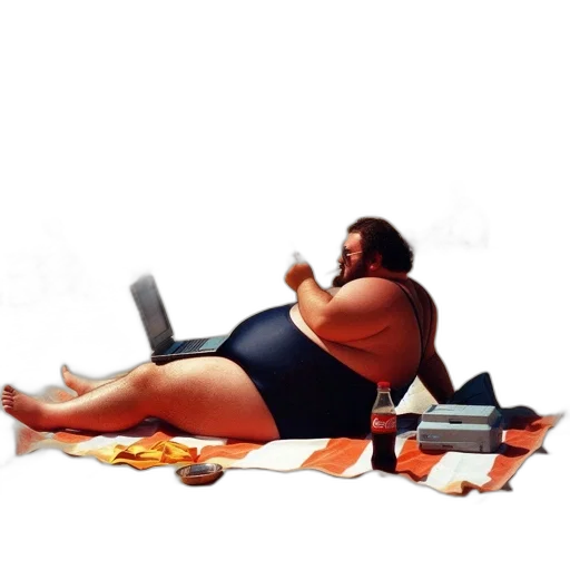 food, concept art, 3d render, man, relaxes, sandy, beach, using transparent PNG cut-out