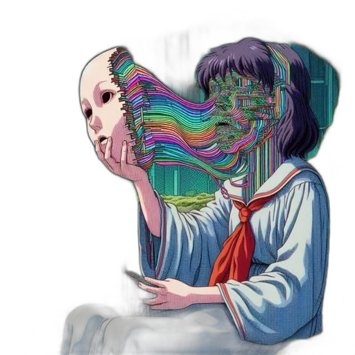mask, face, creature, robot, vaporwave, cyberpunk, concept art, anime transparent PNG cut-out