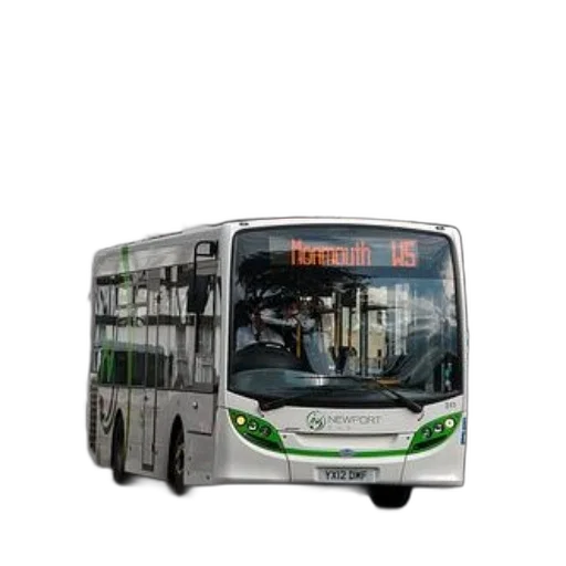 3d render, photorealistic, concept art, white, bus, green, accents, driving transparent PNG cut-out