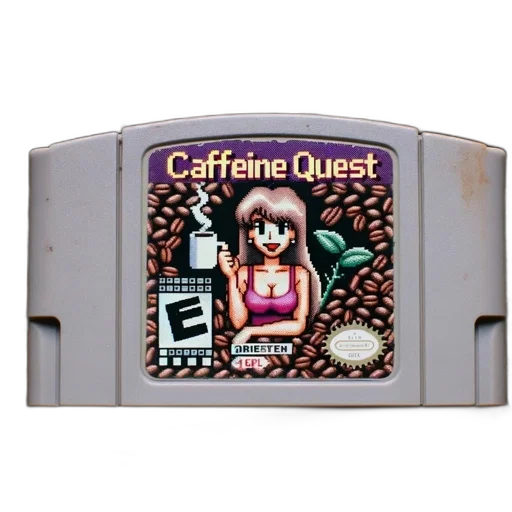 pixel art, vaporwave, image, shows, caffeine, quest, n64, game transparent PNG cut-out