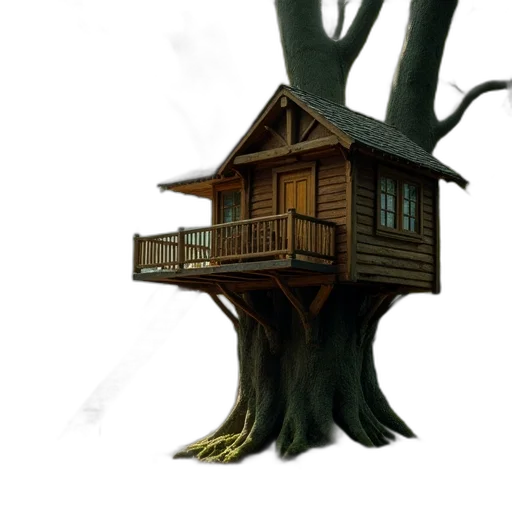 tree, building, furniture, concept art, 3d render, fantasy art, photorealistic, forest transparent PNG cut-out