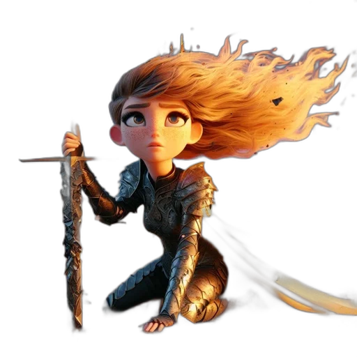sword, hair, staff, weapon, concept art, fantasy art, 3d render, comic book art transparent PNG cut-out