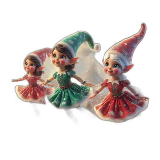 dress, 3d render, concept art, snow, three, animated, elf-like, figures transparent PNG cut-out