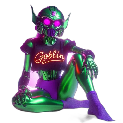 robot, jewelry, concept art, 3d render, vaporwave, cyberpunk, green, neon transparent PNG cut-out