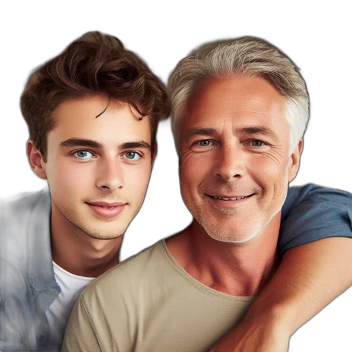 hair, face, photorealistic, oil painting, cartoon, watercolor, two, men transparent PNG cut-out
