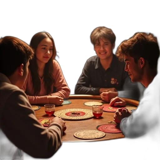 photorealistic, fire, night, some, people, table, game, items transparent PNG cut-out