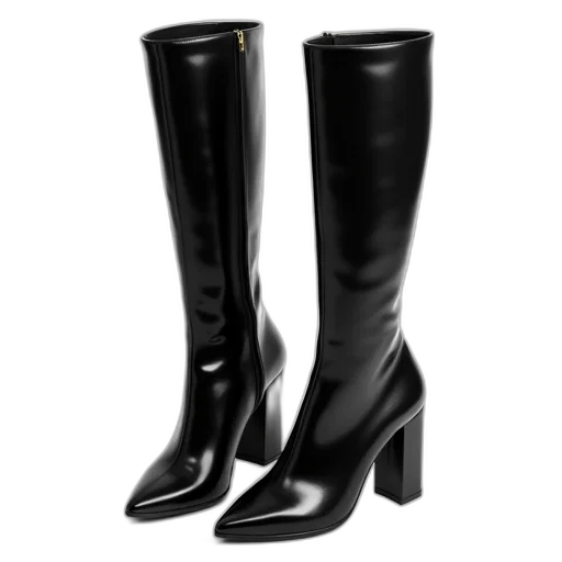 shoes, pair, black, high-heeled, boots, glossy, finish, pointed transparent PNG cut-out