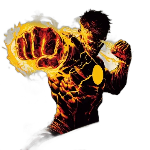 jacket, weapon, comic book art, concept art, pixel art, cyberpunk, fire, imposing transparent PNG cut-out
