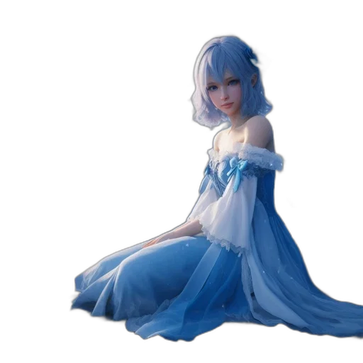 dress, crown, face, flower, concept art, fantasy art, 3d render, anime transparent PNG cut-out