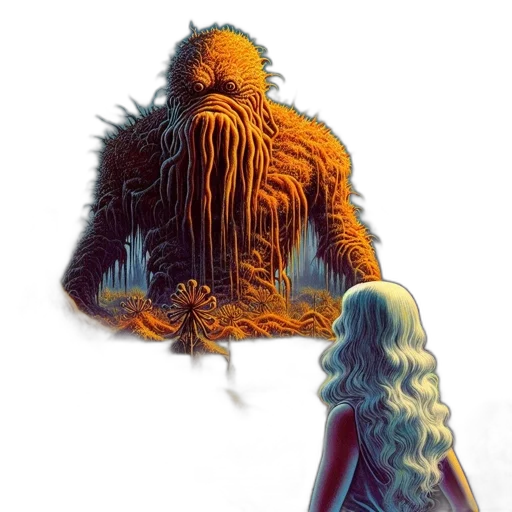 hair, creature, dress, comic book art, concept art, fantasy art, pixel art, underwater transparent PNG cut-out