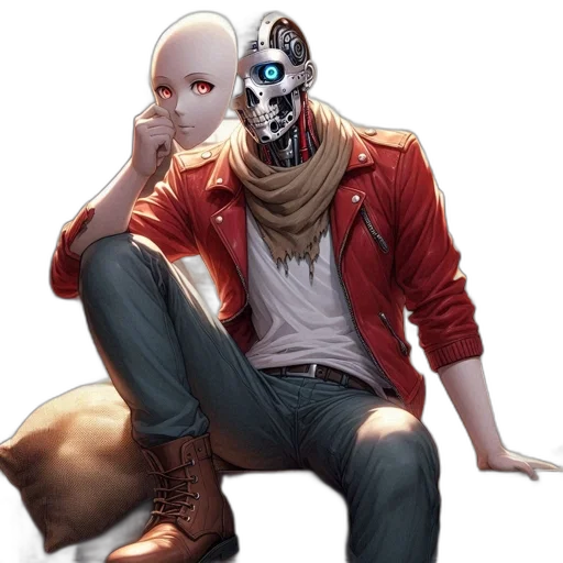 mask, jacket, robot, creature, concept art, cyberpunk, fantasy art, comic book art transparent PNG cut-out