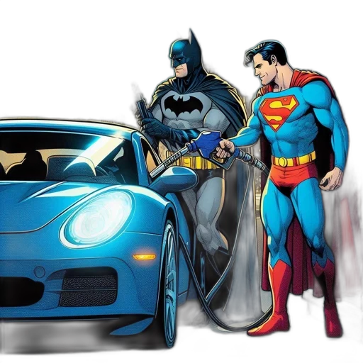 car, comic book art, concept art, cartoon, batman, superman, fill, their transparent PNG cut-out