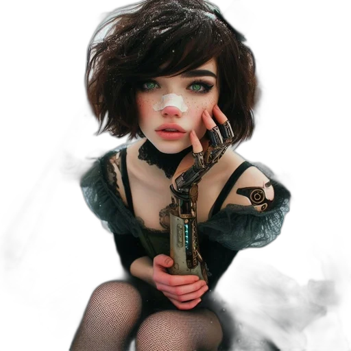 dress, bottle, weapon, hair, photorealistic, fantasy art, cyberpunk, concept art transparent PNG cut-out