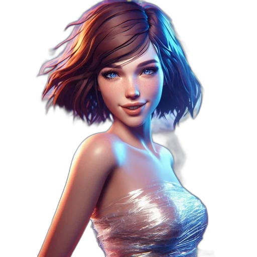 dress, face, hair, concept art, fantasy art, photorealistic, 3d render, blue transparent PNG cut-out