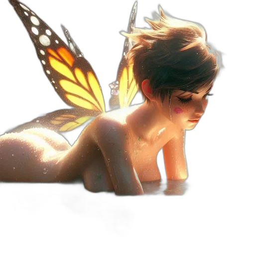 creature, concept art, fantasy art, photorealistic, 3d render, golden, woman, butterfly transparent PNG cut-out