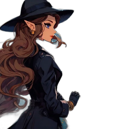 staff, hat, dress, concept art, fantasy art, anime, pixel art, dark transparent PNG cut-out