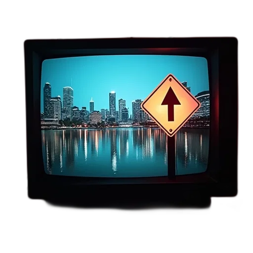 3d render, photorealistic, television, showing, videodrome, photo, city, arrow transparent PNG cut-out
