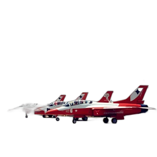 3d render, concept art, row, four, red, white, fighter, jets transparent PNG cut-out
