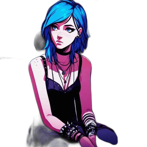dress, face, concept art, cartoon, pixel art, cyberpunk, neon lights, blue transparent PNG cut-out