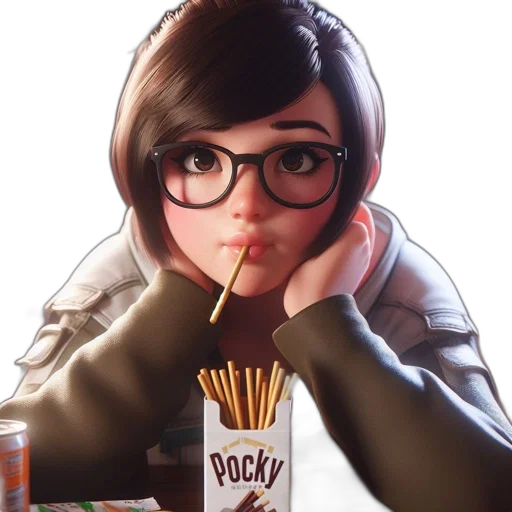food, jacket, face, staff, anime, concept art, photorealistic, cartoon transparent PNG cut-out