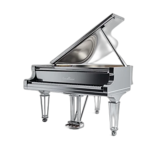 photorealistic, 3d render, sleek, silver, grand, piano, transparent, glass-like transparent PNG cut-out