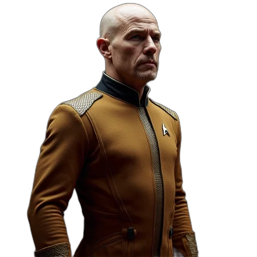 jacket, staff, concept art, photorealistic, earth tones, costume, star, trek transparent PNG cut-out