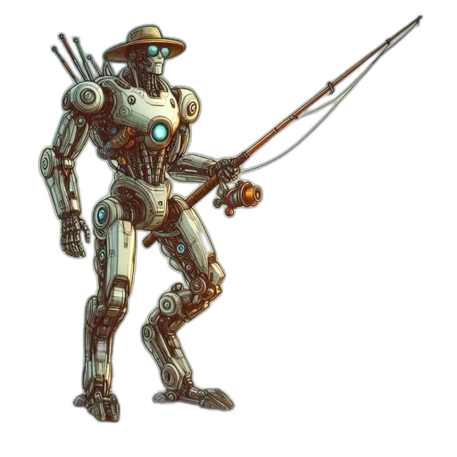 robot, weapon, staff, concept art, 3d render, cyberpunk, pixel art, detailed transparent PNG cut-out